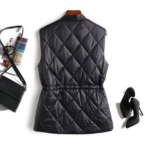 Single Breasted V-Neck Drawstring Vest Jacket