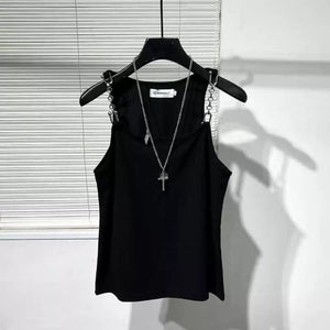 Metallic Stitching Elastic Sleeveless Vest