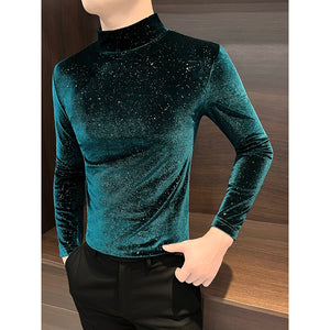 Gold Velvet Half Turtleneck Bottoming Shirt