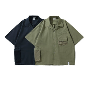 Contrast Pocket Cotton Cuban Collar Shirt