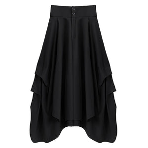 Pleated High-waisted Button Skirt