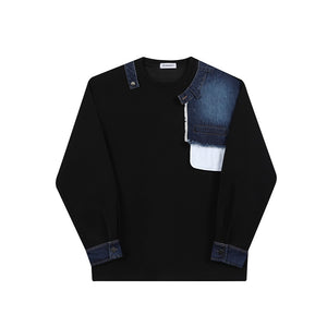 Denim Patchwork Long Sleeve Sweatshirt