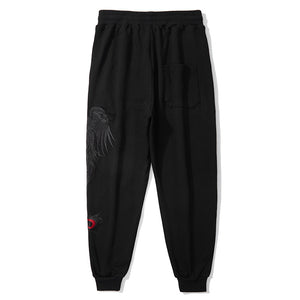 Drawstring Phoenix Embroidered Pants