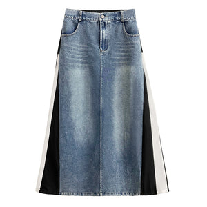 Spliced Denim Loose A-line Skirt