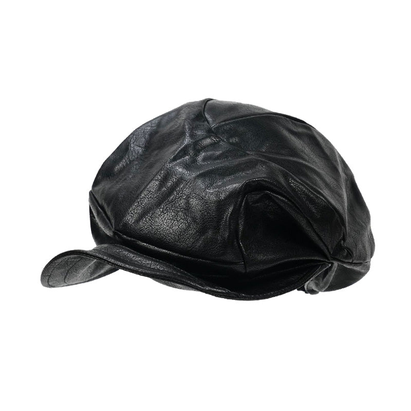 Dark Irregular Pleated PU Octagonal Hat