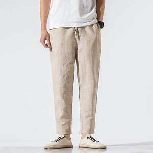 Cotton and Linen Striped Pants