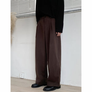 Thickened Twill Semi-elastic Wide-leg Loose Trousers