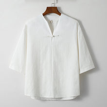 Load image into Gallery viewer, Cotton Linen Buckle Tang Suit Short-sleeved T-shirt
