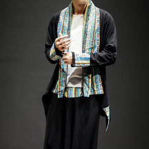 Ethnic Printed Cotton Linen Cardigan