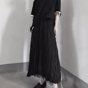 Mesh Pleated Long Skirt