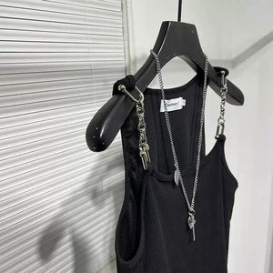 Metallic Stitching Elastic Sleeveless Vest