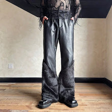 Load image into Gallery viewer, Artificial Fur Patchwork Wide-Leg Leather Pants
