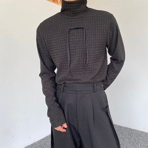 Textured turtleneck long-sleeved T-shirt