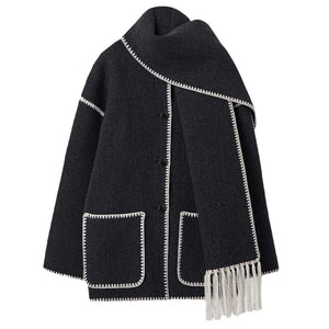 Loose Scarf Fringed Coat