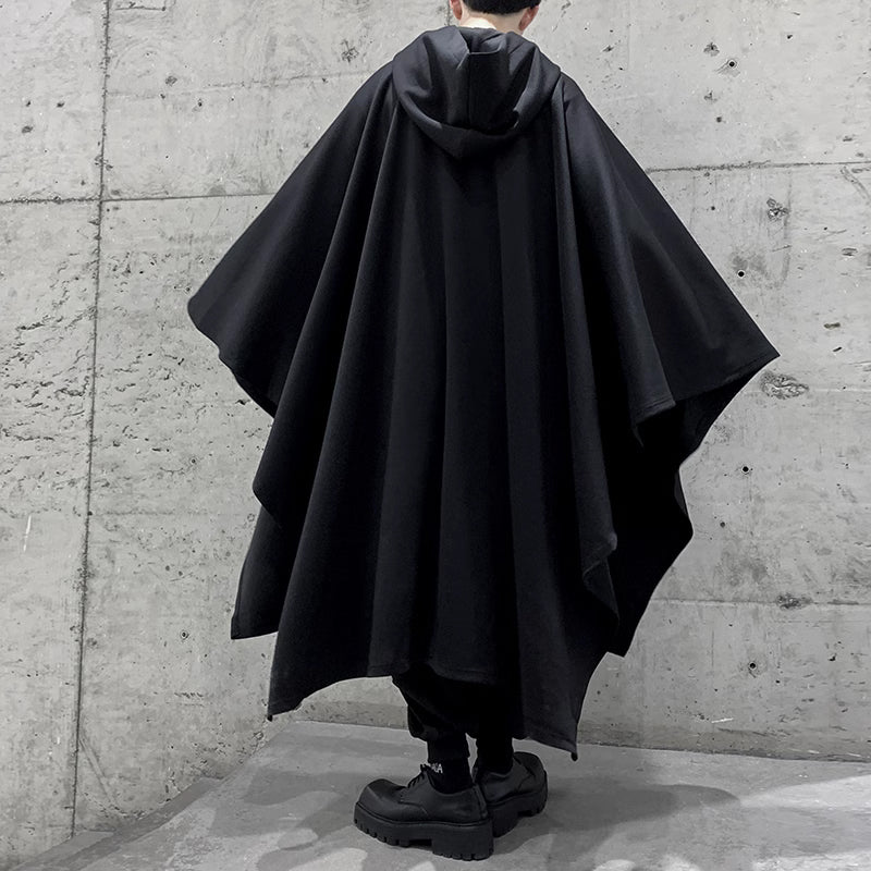 Dark Black Long Bat Sleeve Hooded Cape