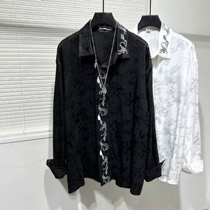 Dark Embroidered Loose Retro Shirt