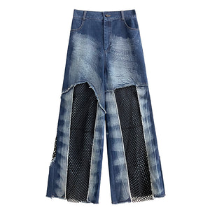 Patchwork Mesh Baggy Jeans