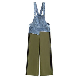 Contrast Color Patchwork Loose Denim Overalls