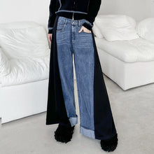 Load image into Gallery viewer, Contrast Color Denim Wide Leg Pants
