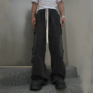 Straight Mid-high Waist Cargo Trousers