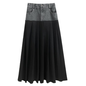 Casual Contrast Patchwork Denim Skirt