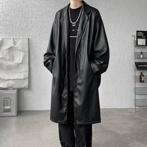 PU Leather Windbreaker Loose Casual Coat