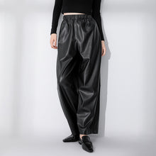 Load image into Gallery viewer, Simple Black Matte Loose Spliced PU Leather Casual Pants
