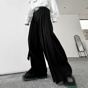 Double Ribbon Pleated Wide Leg Pants