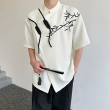 Load image into Gallery viewer, Embroidered Disc Button Stand Collar T-shirt
