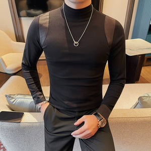 Spliced half Turtleneck Stretch Bottoming Shirt