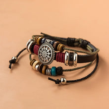 Load image into Gallery viewer, Cowhide Beaded Adjustable Punk Bracelet
