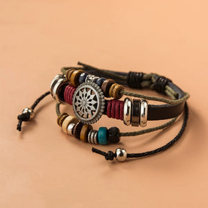 Cowhide Beaded Adjustable Punk Bracelet