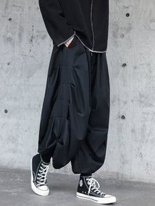 Draped Cropped Pleated Cropped Trousers