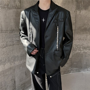 Zippered Single-breasted PU Leather Jacket