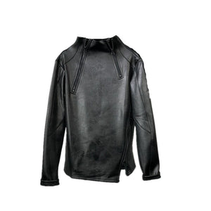 Leather Stand Collar Zippered Irregular Sweatshirt