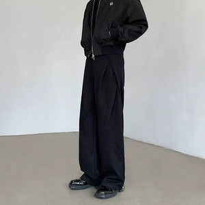 Draped Pleated Straight-leg Suit Trousers