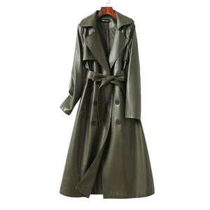 Winter Mid-length Leather Trench Coat