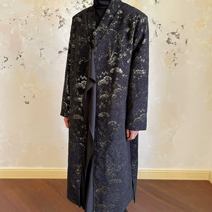 Vintage Jacquard Dark Pattern Long Coat