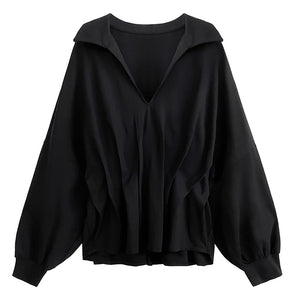 Pleated V-neck Solid Windbreaker Jacket