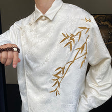 Load image into Gallery viewer, Retro Jacquard Embroidered Bamboo Long Sleeve Shirt
