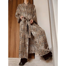 Load image into Gallery viewer, Leopard Satin Long Loose Pajamas
