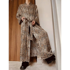 Leopard Satin Long Loose Pajamas