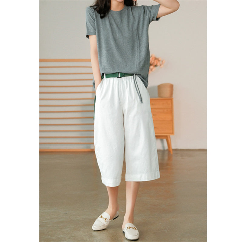 Retro Loose Wide Leg Cropped Pants