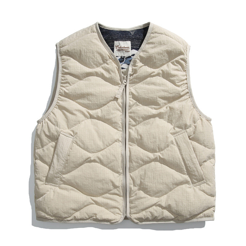 White Duck Down Quilted Plaid Loose Vest