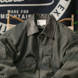 Washed Cargo Lapel Leather Collar Jacket