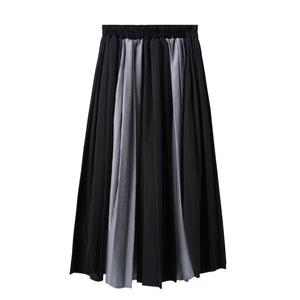 Contrast Patchwork Pleated Skirt