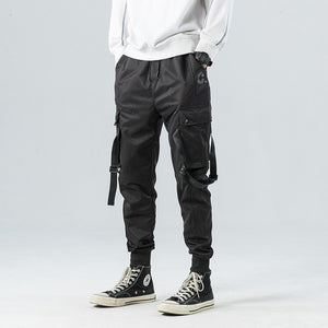 Black Slim-fit Multi-pocket Casual Pants