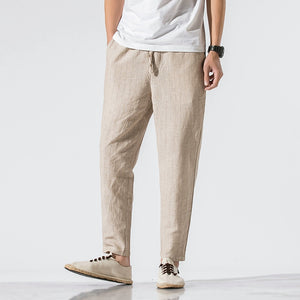 Cotton and Linen Striped Pants