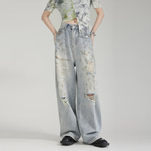 Load image into Gallery viewer, Tie-dyed Ripped Wide-leg Jeans
