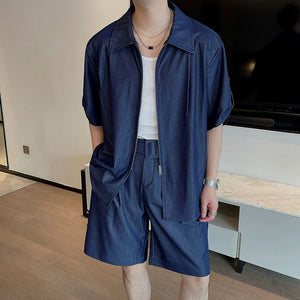 Casual Zipper T-shirt Shorts Two-piece Set